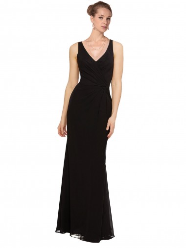 Black Soft Chiffon V-Neck Long Sleeveless Bridesmaid Gown Southampton