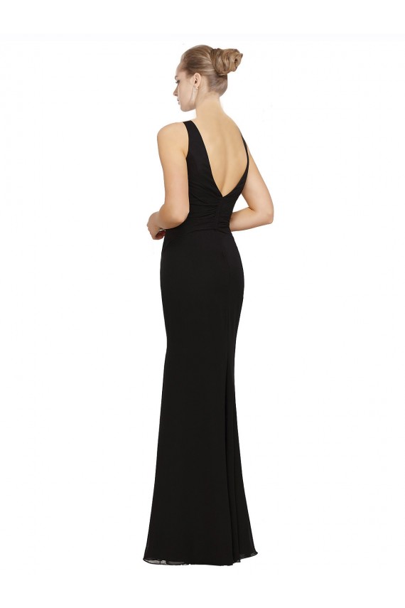 Black Soft Chiffon V-Neck Long Sleeveless Bridesmaid Gown Southampton