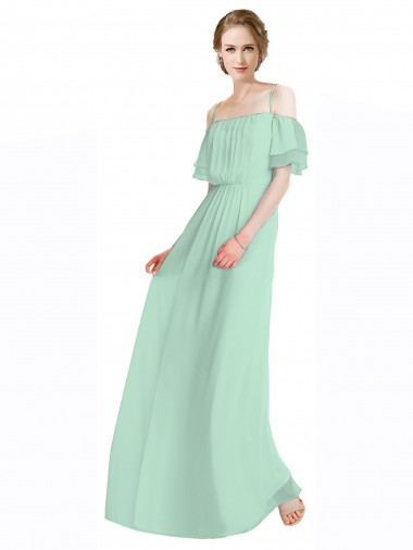 Mint Green Soft Chiffon Off the Shoulder Long Sleeveless Bridesmaid Dress Southampton