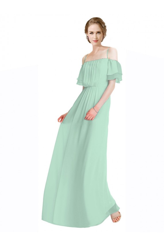 Mint Green Soft Chiffon Off the Shoulder Long Sleeveless Bridesmaid Dress Southampton