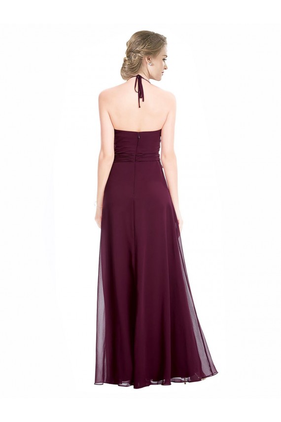 Low Back Burgundy Soft Chiffon Spaghetti Straps Long Sleeveless Evening Dress / Bridesmaid Dress Southampton