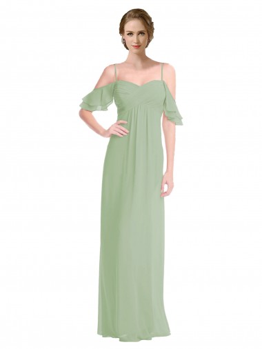 Low Back Soft Chiffon Off the Shoulder Long Sleeveless Formal Dress / Bridesmaid Dress Southampton