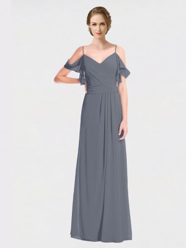 V-Back Soft Chiffon Off the Shoulder Long Flutter Sleeves Bridesmaid Dress Southampton