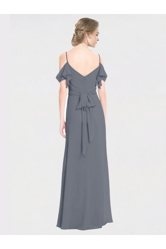 V-Back Soft Chiffon Off the Shoulder Long Flutter Sleeves Bridesmaid Dress Southampton