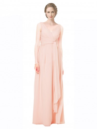 V-Back Chiffon V-Neck Long Sleeveless Wedding Party Dress Southampton