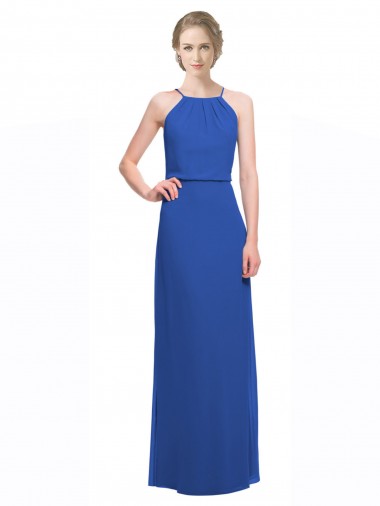 Low Back Blue Soft Chiffon Spaghetti Straps Long Sleeveless Bridesmaid Dress Southampton
