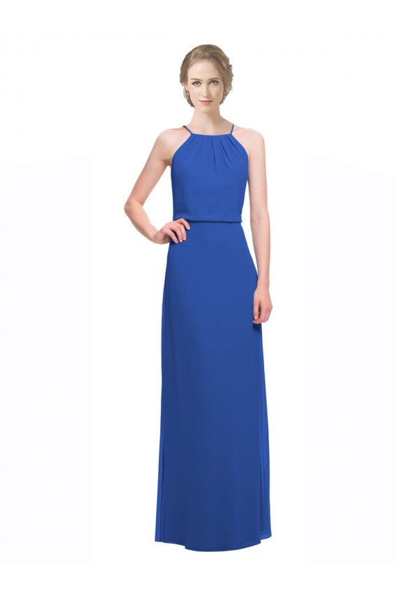 Low Back Blue Soft Chiffon Spaghetti Straps Long Sleeveless Bridesmaid Dress Southampton