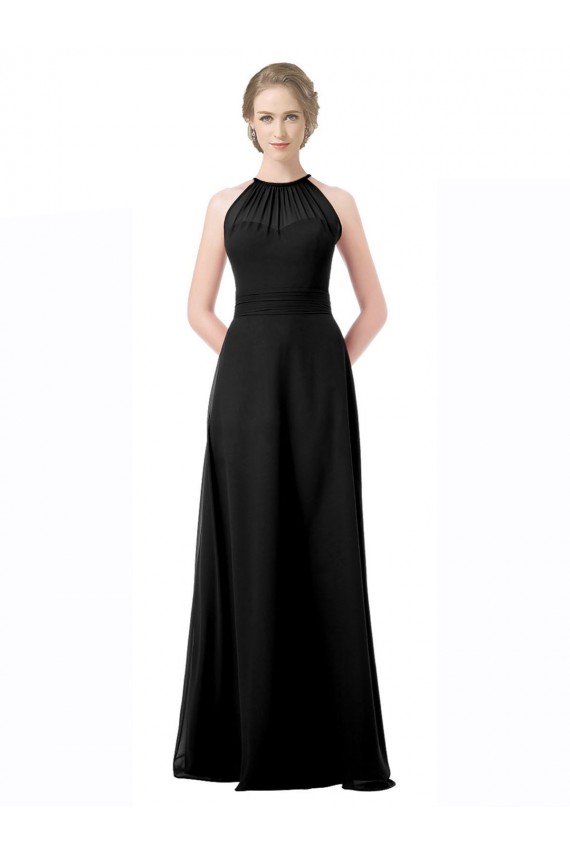 Black Chiffon Halter Neck Long Sleeveless Formal Dress / Bridesmaid Dress Southampton