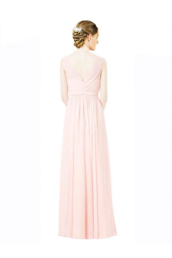 V-Back Soft Chiffon Sweetheart Long Sleeveless Bridesmaid Dress Southampton