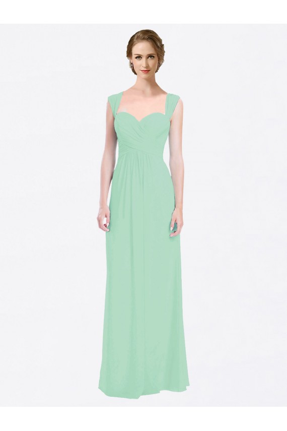 V-Back Soft Chiffon Sweetheart Long Cap Sleeves Bridesmaid Dress Southampton