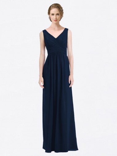 Low Back Soft Chiffon V-Neck Long Sleeveless Evening Gowns / Bridesmaid Dress Southampton