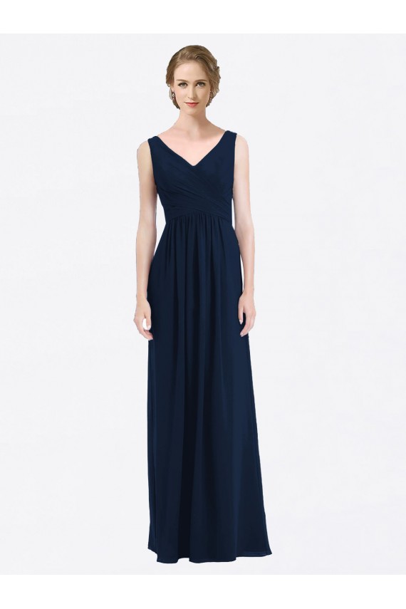 Low Back Soft Chiffon V-Neck Long Sleeveless Evening Gowns / Bridesmaid Dress Southampton