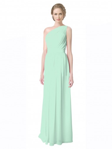 Mint Green Soft Chiffon One Shoulder Long Sleeveless Bridesmaid Dress Southampton