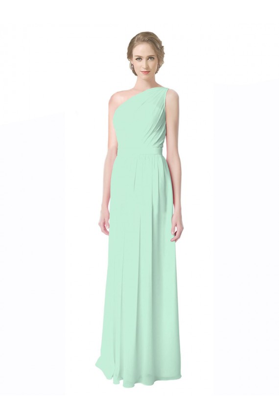 Mint Green Soft Chiffon One Shoulder Long Sleeveless Bridesmaid Dress Southampton