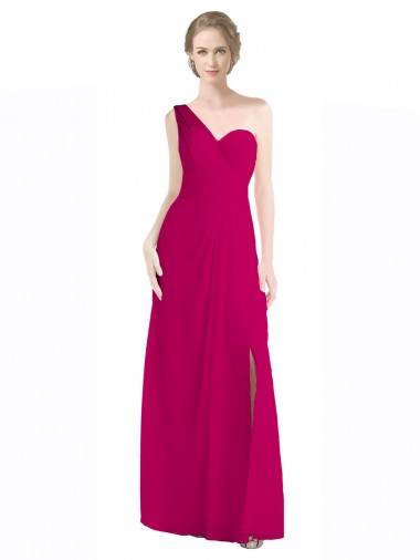 Red Soft Chiffon One Shoulder Long Sleeveless Bridesmaid Dress Southampton