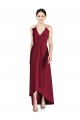 Open Back Burgundy Soft Chiffon Spaghetti Straps Long Sleeveless High Low Bridesmaid Dress Southampton