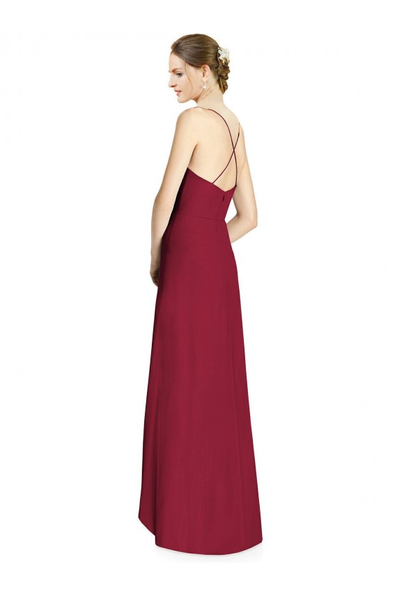 Open Back Burgundy Soft Chiffon Spaghetti Straps Long Sleeveless High Low Bridesmaid Dress Southampton