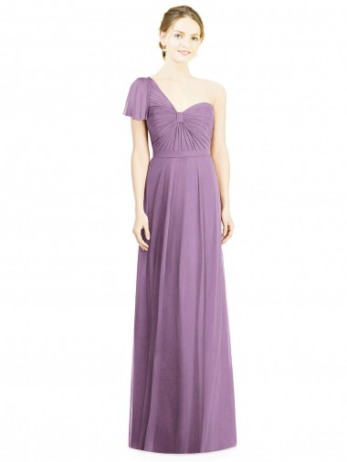 Open Back Soft Chiffon One Shoulder Long Flutter Sleeves Formal Dress / Bridesmaid Dress Southampton