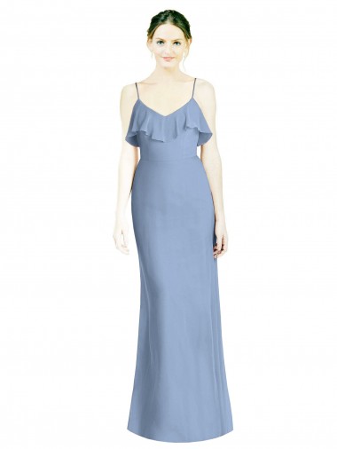 Open Back Dusty Blue Soft Chiffon Spaghetti Straps Long Sleeveless Bridesmaid Dresses Southampton