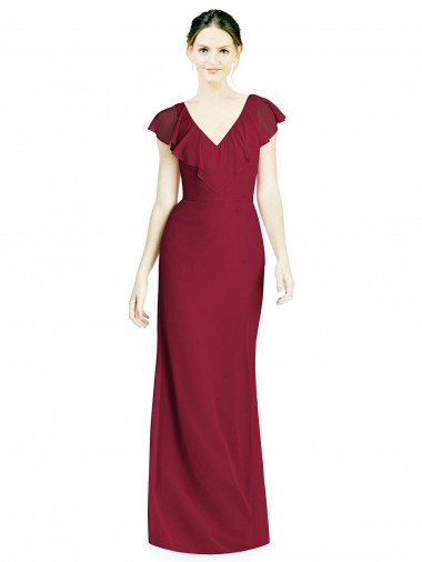 V-Back Trumpet Burgundy V-Neck Long Sleeveless Bridesmaid Dress Southampton