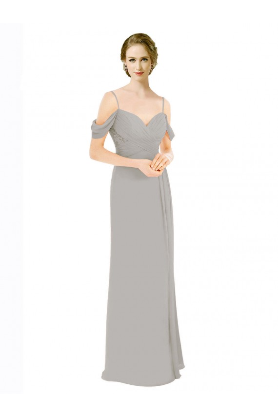 Low Back Soft Chiffon & Lace Off the Shoulder Long Cold Shoulder Bridesmaid Dress Southampton