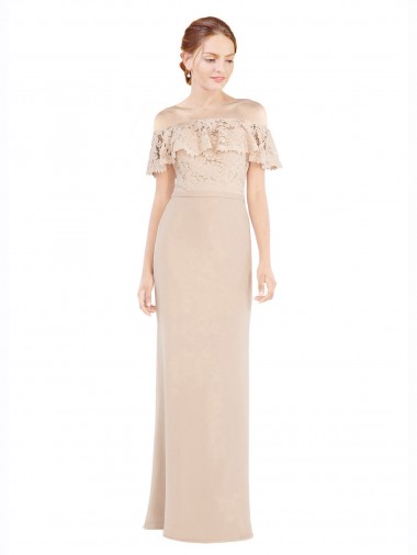 Soft Chiffon & Lace Off the Shoulder Long Sleeveless Prom Dress / Bridesmaid Dress Southampton