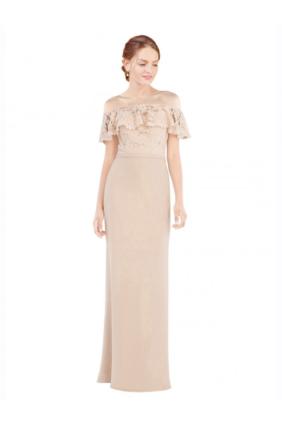 Soft Chiffon & Lace Off the Shoulder Long Sleeveless Prom Dress / Bridesmaid Dress Southampton