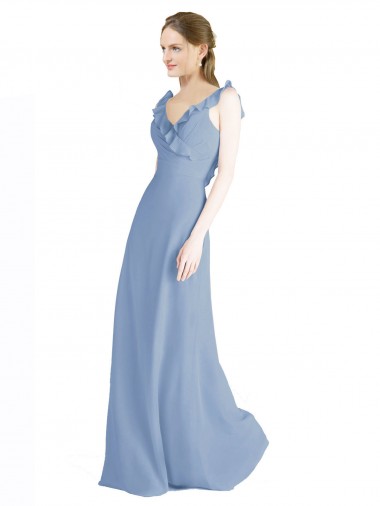 Open Back Chiffon V-Neck Long Floor Length Sleeveless Bridesmaid Dress Southampton