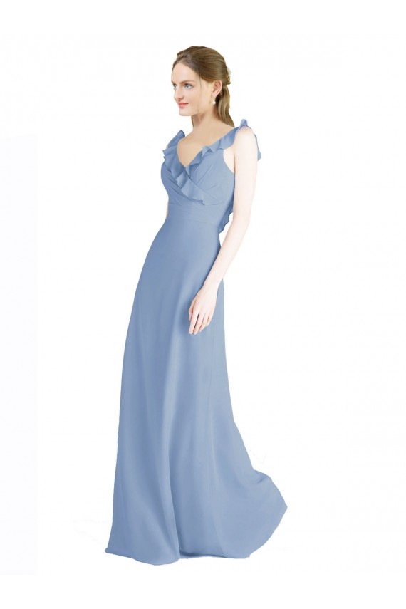 Open Back Chiffon V-Neck Long Floor Length Sleeveless Bridesmaid Dress Southampton