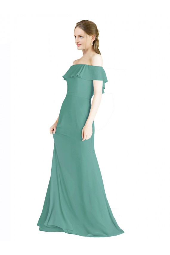 Icelandic Silver Soft Chiffon Off the Shoulder Long Sleeveless Bridal Party Dress Southampton