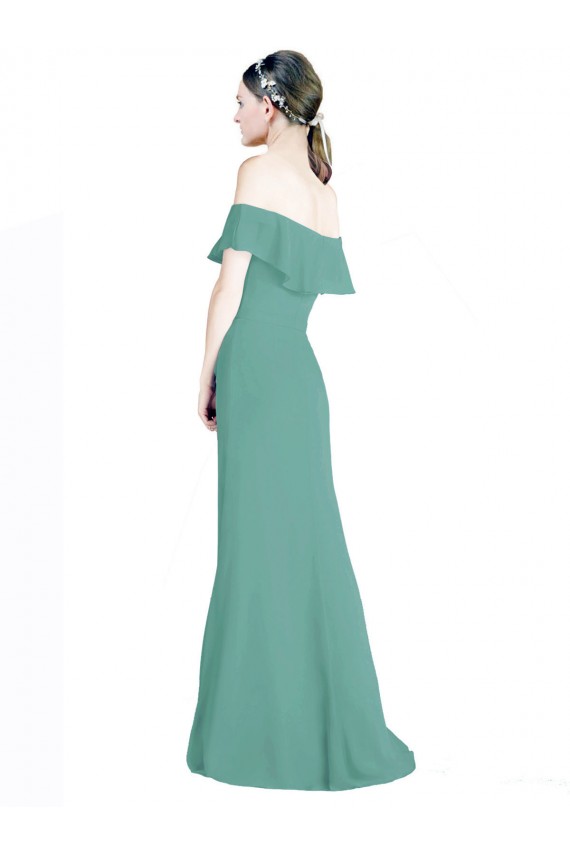 Icelandic Silver Soft Chiffon Off the Shoulder Long Sleeveless Bridal Party Dress Southampton