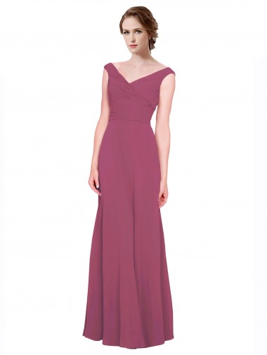 Mauve Taupe Soft Chiffon V-Neck Long Sleeveless Bridesmaid Dress Southampton