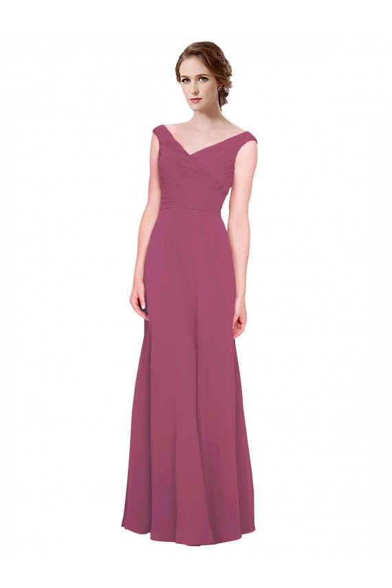 Mauve Taupe Soft Chiffon V-Neck Long Sleeveless Bridesmaid Dress Southampton