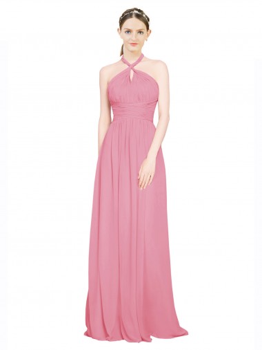Skin Pink Chiffon Halter Neck Long Sleeveless Bridesmaid Dress / Evening Dress Southampton
