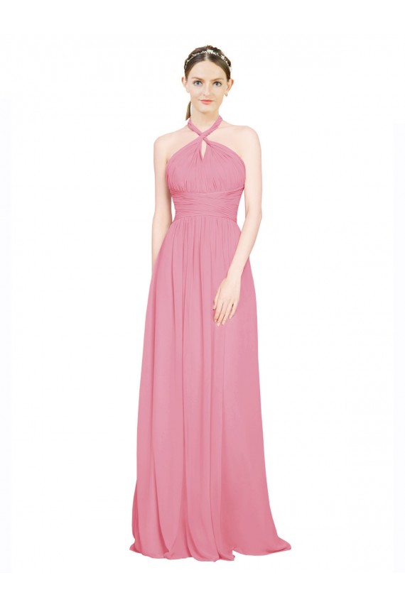 Skin Pink Chiffon Halter Neck Long Sleeveless Bridesmaid Dress / Evening Dress Southampton