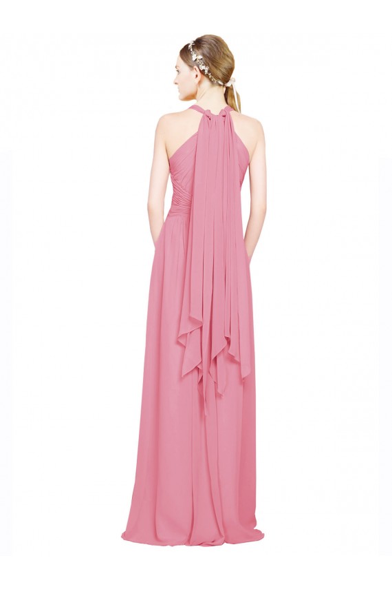 Skin Pink Chiffon Halter Neck Long Sleeveless Bridesmaid Dress / Evening Dress Southampton