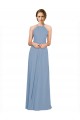 Open Back Dusty Blue Chiffon Halter Neck Long Sleeveless Bridesmaid Dress / Evening Dress Southampton