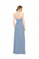 Open Back Dusty Blue Chiffon Halter Neck Long Sleeveless Bridesmaid Dress / Evening Dress Southampton