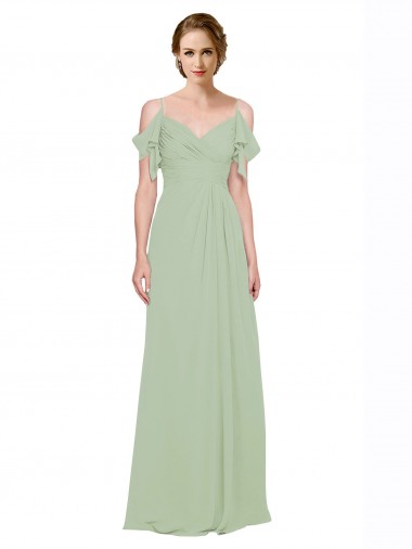 Low Back Smoke Green Lxue Chiffon Off the Shoulder Long Sleeveless Bridesmaid Dress Southampton