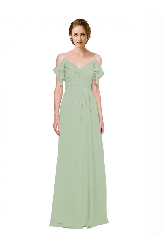 Low Back Smoke Green Lxue Chiffon Off the Shoulder Long Sleeveless Bridesmaid Dress Southampton
