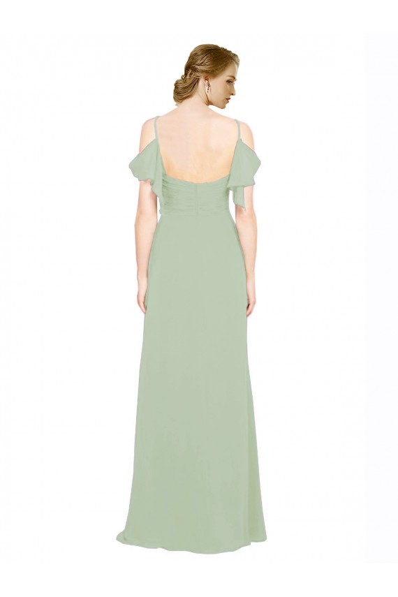 Low Back Smoke Green Lxue Chiffon Off the Shoulder Long Sleeveless Bridesmaid Dress Southampton