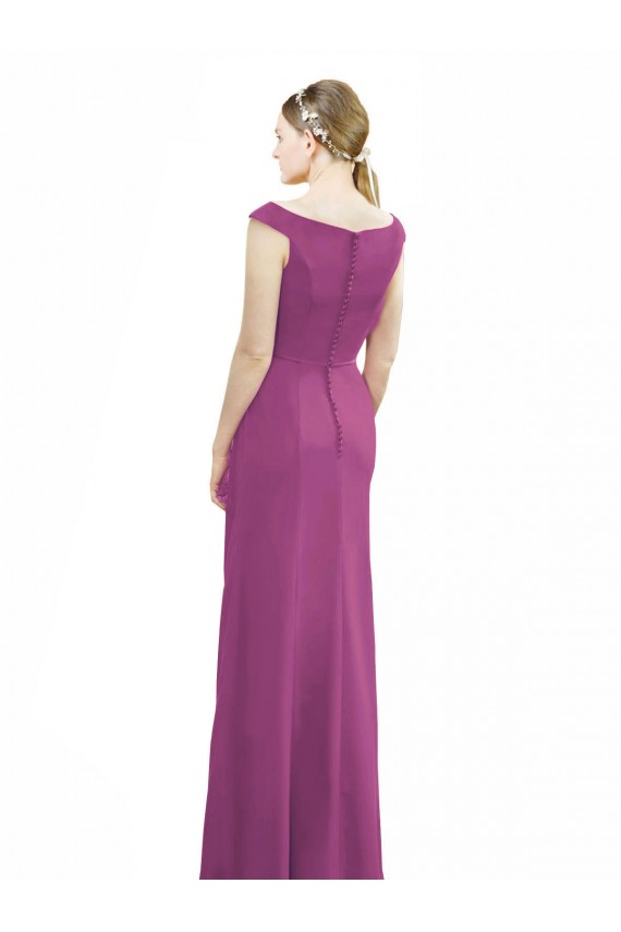 Wild Berry Soft Chiffon Boat Neck Long Sleeveless Bridesmaid Dress Southampton