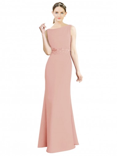 Bliss Pink Soft Chiffon Boat Neck Long Sleeveless Bridesmaid Dress Southampton