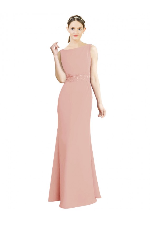 Bliss Pink Soft Chiffon Boat Neck Long Sleeveless Bridesmaid Dress Southampton