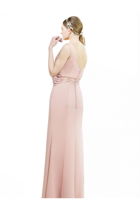 Bliss Pink Soft Chiffon Boat Neck Long Sleeveless Bridesmaid Dress Southampton