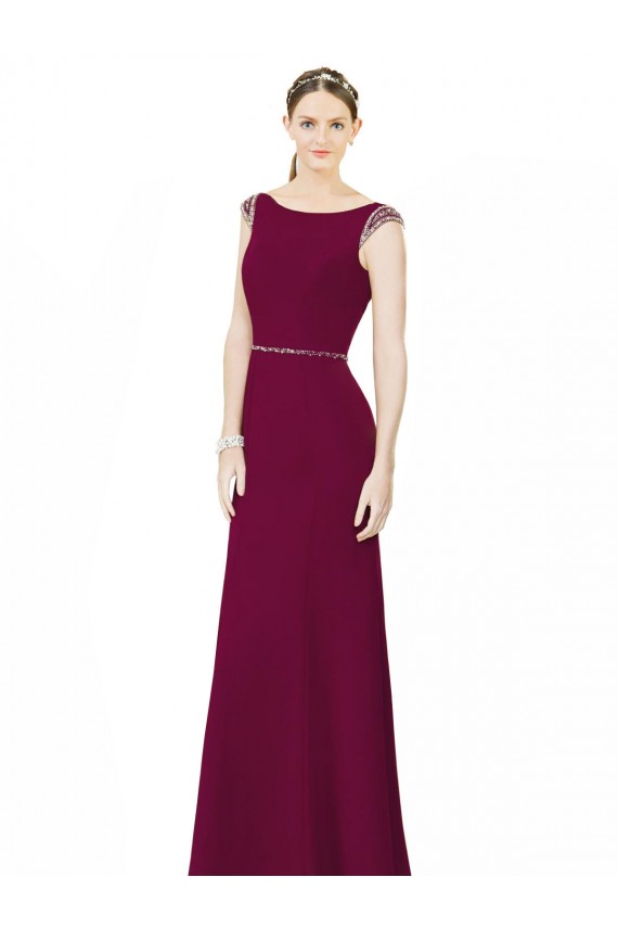 Low Back Burgundy Soft Chiffon Boat Neck Long Sleeveless Bridesmaid Dress Southampton