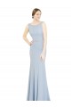 Low Back Light Sky Blue Soft Chiffon Boat Neck Long Sleeveless Bridesmaid Dress Southampton
