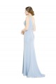 Low Back Light Sky Blue Soft Chiffon Boat Neck Long Sleeveless Bridesmaid Dress Southampton