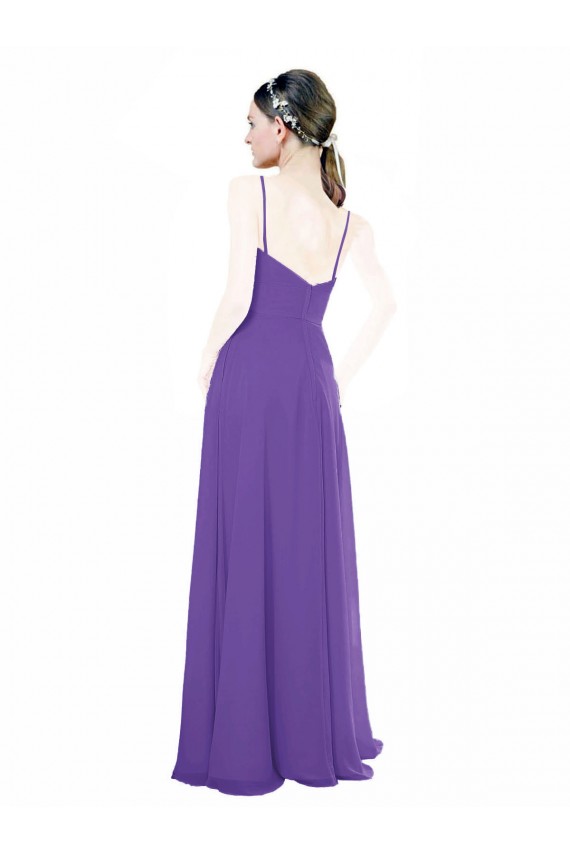 Purple Soft Chiffon Spaghetti Straps Long Sleeveless Bridesmaid Dress Southampton