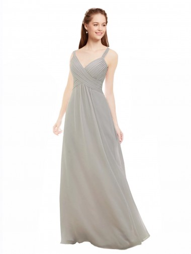 Open Back Silver Soft Chiffon Spaghetti Straps Long Sleeveless Bridesmaid Dress Southampton